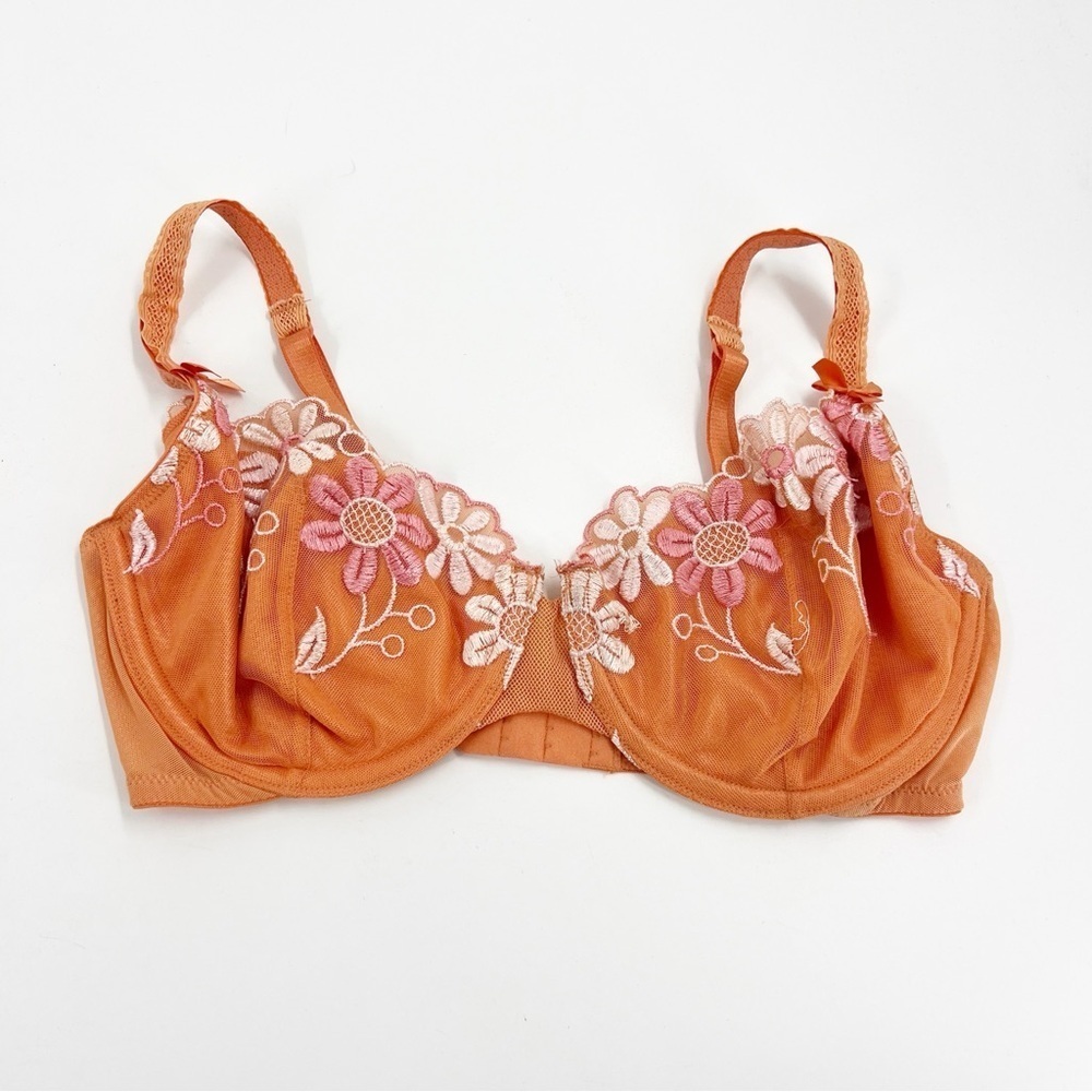 ✅ VICTORIA'S SECRET ORANGE/PINK FLORAL LACE UNDERWIRE BRA SIZE 36D